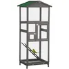 Image de Cage à oiseaux - PawHut - volière bois massif grande taille 2 portes toit asphalte tiroir - bois - 68x63x165cm - gris
