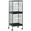 Image de Cage à oiseaux - PawHut - grande sur pied volière double mangeoires perchoirs plateau amovible - métal - 515x50x140cm - vert noir