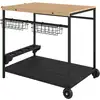 Image de Desserte de jardin chariot pour plancha barbecue en bois et métal avec poignée 2 plateaux 2 paniers et porte-bouteilles