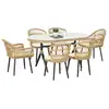 Image de Salon de jardin 6 places 7 pièces style bohème - 6 chaises, table à manger ovale - coussins inclus