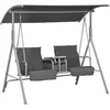 Image de Balancelle De Jardin 2 Places Tablette Porte-gobelet Rangement Métal Gris