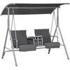 Image de Outsunny Balancelle de jardin 2 places auvent inclinable tablette centrale 2 porte-gobelets pour terrasse 175L x 112l x 158H cm gris