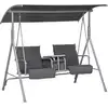 Image de Balancelle design de jardin 2 places inclinaison toit réglable tablette porte-gobelet rangement métal gris