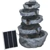 Image de Fontaine De Jardin À Énergie Solaire - Fontaine Roche Cascade 5 Niv. Led Pompe Incluse - Résine Gris