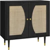 Image de Buffet 2 Portes 2 Étagères Design Contemporain Cannage Rotin Aspect Bois