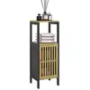 Image de Meuble Bas Salle De Bain - Porte, 3 Étagères - Mdf Noir Bambou Verni