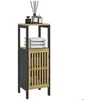 Image de Meuble bas de salle de bain HOMCOM en bambou avec placard 1 porte niche ouverte 32 x 30 x 905 cm noir et bois