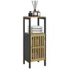 Image de Meuble bas salle de bain - porte, 3 étagères - mdf noir bambou verni