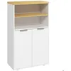 Image de Meuble de rangement kleankin pour salle de bain avec 2 portes et 2 compartiments ouverts dim. 60L x 30P x 102H cm blanc et naturel