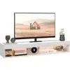 Image de Meuble tv design led suspendu mural - 75 pouces max. - 2 niches - dim. 180l x 40l x 30h cm - aspect bois blanc