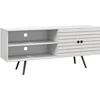 Image de Meuble Tv Design 2 Portes Étagère 2 Niches Piètement Bois Noir Blanc