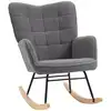 Image de Fauteuil à bascule rocking chair design - structure acier piètement bois tissu effet laine bouclé anthracite