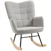 Image de Fauteuil à bascule rocking chair design - structure acier piètement bois tissu effet laine bouclé gris