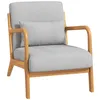 Image de Fauteuil de salon HOMCOM avec cadre en bois massif fauteuil lounge - assise profonde - accoudoirs - lin synthétique gris clair