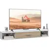 Image de Meuble tv mural banc tv design flottant - 2 niches, porte abattante - dim. 120l x 26l x 16h cm - blanc aspect chêne clair