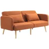 Image de Canapé convertible 3 places - HOMCOM - dossier inclinable et accoudoirs réglables - tissu effet lin - pieds en bois massif - marron