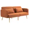Image de Canapé convertible 3 places design scandinave - dossier inclinable, accoudoirs réglables - 2 coussins déco - tissu ocre havane