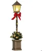 Image de Lampadaire de Noël Outsunny lumineux de 1 25 m réverbère de Noël ornement décoration de Noël avec grappes de baies et noeud papillon