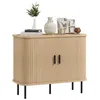 Image de Buffet HOMCOM meuble de rangement avec portes coulissantes à lattes armoire de cuisine avec pieds en acier ton chêne