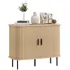 Image de Buffet style scandinave 2 portes coulissantes 4 compartiments acier noir aspect bois clair