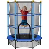 Image de Trampoline Enfant HOMCOM Ø 140 × 190H m Filet de sécurité Porte zipée Couvre-Ressorts 6 poteaux rembourrés Inclus Bleu