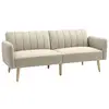 Image de Canapé convertible 2 places design scandinave dossier inclinable 3 positions pieds bois tissu aspect lin beige