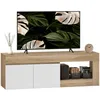 Image de Meuble TV - HOMCOM - 2 portes à fermeture douce et compartiment ouvert - panneau de particules - 140x40x48cm - effet bois naturel