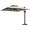 Image de Parasol déporté carré 3 x 3 m - inclinable, pivotant - manivelle, piètement - alu toile haute densité 250 gm² kaki