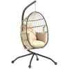 Image de Fauteuil oeuf suspendu - Outsunny - intérieur et extérieur - panier pliable - coussin rembourré - cadre en acier - beige