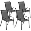 Image de Lot de 4 chaises de jardin empilables - assise ergonomique, haut dossier, accoudoirs - acier textilène noir