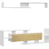 Image de Ensemble meuble tv avec étagère murale style contemporain aspect bois clair blanc