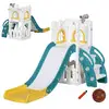 Image de Toboggan pour enfant multifonction - télescope, panier basketball, espace rangement - hdpe blanc vert turquoise