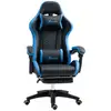 Image de Chaise gaming - chaise de bureau gamer inclinable réglable repose-pieds rétractable coussins synthétique noir bleu