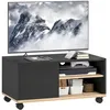 Image de Meuble TV - HOMCOM - sur roulettes avec 2 Freins - 2 niches + Placard Porte 2 Passe-Fil - Bois - 80x45x39cm - Noir