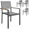 Image de Lot de 4 chaises de jardin assise dossier textilène structure alu accoudoirs revêtement pvc effet bois