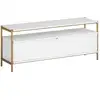 Image de Meuble Tv Design 2 Portes Battantes Étagère Acier Doré Effet Bois Blanc