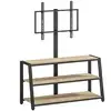 Image de Meuble tv avec support orientable 35° - compatible tv 32-65 pouces max - 3 étagères - acier noir effet bois clair