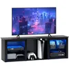 Image de Meuble TV avec éclairage LED - HOMCOM - télévision jusquà 70 pouces - 160cm avec étagères en verre réglables - noir