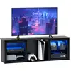 Image de Meuble tv design led - banc tv contemporain - 2 étagères verre, grande niche et plateau - dim. 160 x 35 x 35 cm - noir