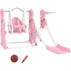 Image de Toboggan Balançoire Panier Basket Enfant 3 En 1 Design Lapin Hdpe Blanc Rose