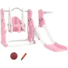 Image de Toboggan et balançoire pour enfants - AIYAPLAY - 4 en 1 - panier de basket balançoire - PE et PP - 1475x160x107cm - rose