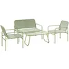 Image de Salon de jardin extérieur - Outsunny - en résine tressée - 4 places canapé 2 places 2 chaises table en verre trempé - vert