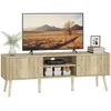 Image de Meuble TV - HOMCOM - jusquà 65 pouces - 2 portes 2 compartiments ouverts étagère réglable - MDF - 140x35x49cm - chêne