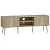 Image de Meuble tv design effet cannelé naturel 2 portes 2 niches bois de pin effet bois clair