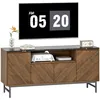 Image de Meuble TV - HOMCOM - jusquà 65 pouces - compartiment ouvert portes étagères et passe-câbles - effet marbre - 140x39x66cm - noyer