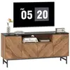 Image de Meuble tv jusqu'à 65 pouces meuble télé aspect bois avec compartiment ouvert, portes, étagères réglables et passe-câbles, 140x39x66cm