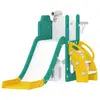 Image de Toboggan enfant design grenouille - panier de basket-ball intégré - ballon, pompe inclus - hdpe blanc jaune turquoise