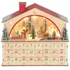 Image de Calendrier de l'avent led en bois forme maison scène fôret enneigée avec rennes - 24 tiroirs - rouge naturel