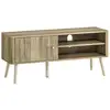 Image de Meuble tv design effet cannelé naturel porte 2 niches bois de pin effet bois clair