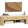 Image de Meuble Tv Design Ovale Effet Marbre Blanc 3 Tiroirs 2 Niches